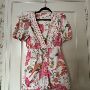 Anthropologie Floral Pink and Green Jumpsuit